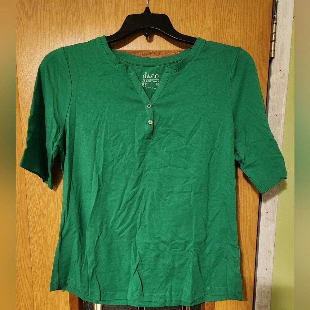Denim And Co Essentials Perfect Jersey Split V-neck Top Size Medium nwot
